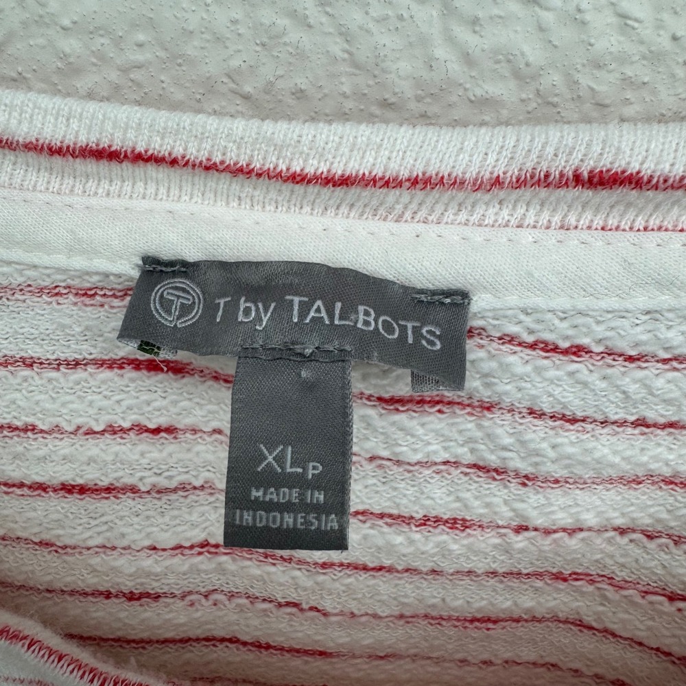 T‎ by Talbots Women's White Red Striped Cotton Long Sleeve Top XL Petite Casual - Picture 3 of 9